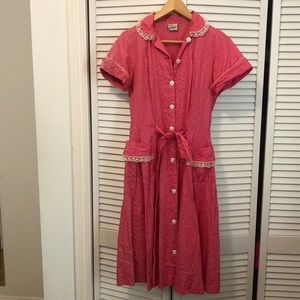 1950s Coral Button-up Dress